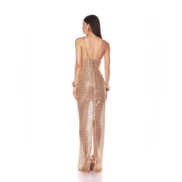 NWOT BRONX AND BANCO Allegra Gold Sequin Maxi Dress, size XS - Picture 5 of 16